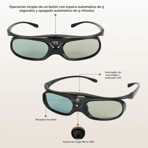 Vista 2 de DLP Link - Lentes 3D ELEPHAS 144Hz recargables para la mayoría de proyectores 3D DLP-Link: Acer, ViewSonic, BenQ Vivitek, Optoma, Panasonic, Dell