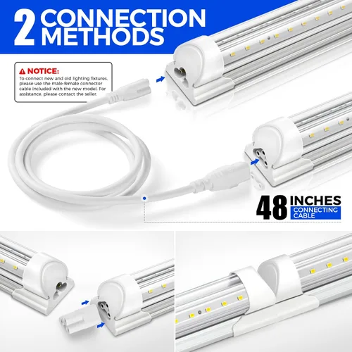 Vista 6 de Barrina T8 Luz LED para Taller 4 Pies, 40W 5500LM 5000K, Cubierta Transparente, Luces de Techo para Garaje, Lámpara LED en Forma de V, Luces