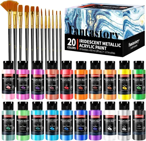 Vista 12 de Fantastory Juego de pintura acrílica metálica de 12 colores de 2 fl oz