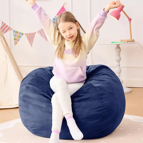 Vista 14 de Puf para niños – Silla redonda de espuma viscoelástica de 2.5 pies – Sofá puff para niños y adolescentes con funda de microfibra suave – Sofá