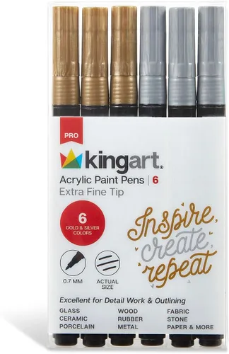 Vista 10 de KINGART PRO - Bolígrafos de pintura extra fina, punta de 0.028 in, 6 marcadores de pintura acrílica, bajo olor y secado rápido para rocas, madera