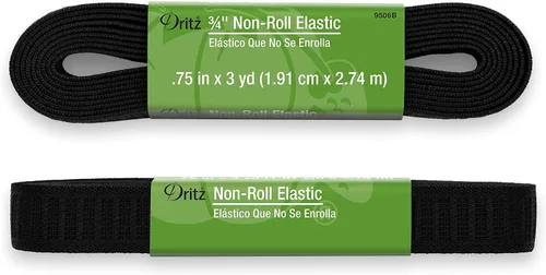 Vista 2 de Dritz 3/4" elástico no enrollable, 3 yardas de largo, negro Resistente al rollo y a la torsión, para cinturas y proyectos de costura