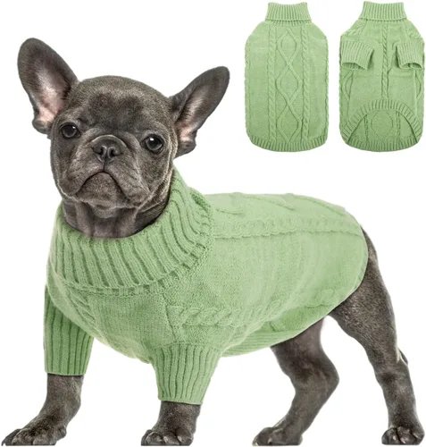 Vista 23 de Queenmore - Suéter de punto trenzado con cuello alto para perros pequeños, para climas fríos, para chihuahua, bulldog, teckel, carlino y yorkie, XS