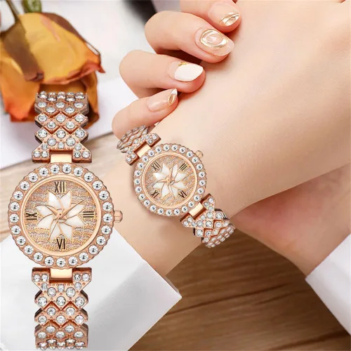 Vista 3 de CdyBox Las mujeres al por mayor 6 paquetes de amor impreso pulsera relojes conjunto un montón diamante envoltura alrededor de brazalete reloj