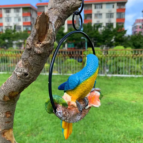Vista 3 de iRonrain Mini estatuas de jardín, anillo de hierro para colgar, decoración artística, hermosa figura de pájaros oscilantes, adorno para caminos