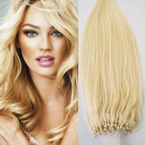 Vista 6 de 26" 50 g 100s Micro Anillo Bucle 100% cabello humano Extensiones Natural suave real Belleza recta pelo 100strands de regalo en uno Pack, 1