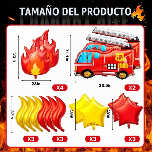 Vista 2 de 18 globos de aluminio para camiones de bomberos, decoraciones de fiesta de cumpleaños de bomberos