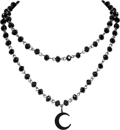 Vista 7 de Sacina Layered Black Beaded Choker, Goth Gothic Emo Punk Grunge Necklace