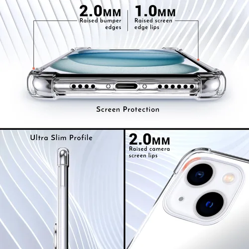 Vista 4 de Silverback Funda transparente diseñada para iPhone 15 con soporte de anillo, protección que absorbe los golpes, a prueba de golpes, funda