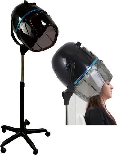 Vista 6 de Secador de pelo negro de pie, con capucha ajustable, con ruedas, equipo profesional de salón para belleza y secado de cabello en el hogar