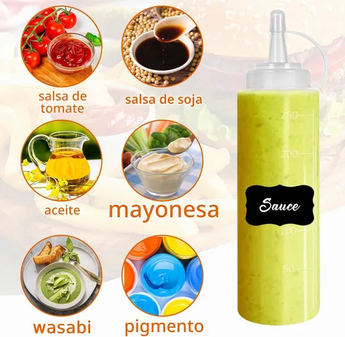 Vista 5 de Hajoyful Botella exprimible para condimentos, botellas de plástico para salsa de tomate para salsa, barbacoa, aderezo, pintura, taller, dispensador