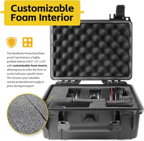 Vista 5 de MaxWorks 51015 Funda rígida impermeable IP67 – Interior de espuma protectora, se adapta a artículos de 8.5 x 6 x 3.9 pulgadas – Almacenamiento