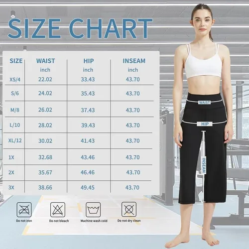 Vista 7 de Rosemmetti Pantalones capri de yoga para mujer, talla grande, con control de abdomen, acampanados, pantalones de entrenamiento con bolsillos