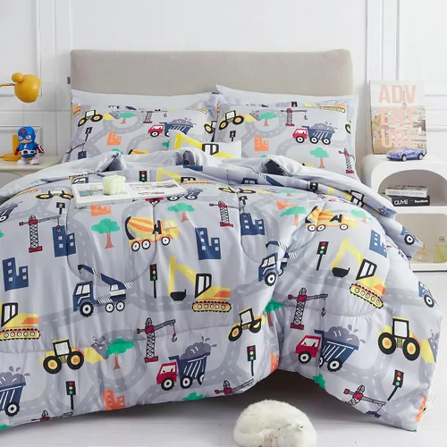 Vista 22 de Mooreeke Juego de edredón individual para niños de 6 piezas, juego de ropa de cama azul para adolescentes, cama de tren de microfibra para niños