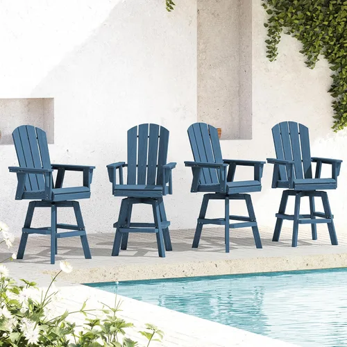 Vista 25 de SERWALL Silla de bar Adirondack giratoria de HDPE, taburetes de bar giratorios para exteriores, silla Adirondack de balcón para bistro, piscina