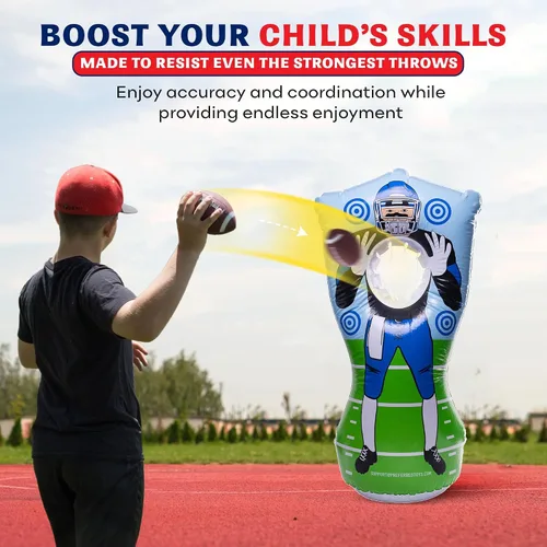 Vista 5 de Preferred Toys Juego inflable de fútbol de 65 pulgadas, juego de lanzamiento de red de doble cara con mini bolas, juguete deportivo para fiestas