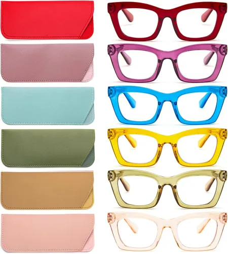 Vista 11 de REAVEE 6 Pack Reading Glasses for Women Blue Light Blocking, Cute Square Computer Readers with Spring Hinge