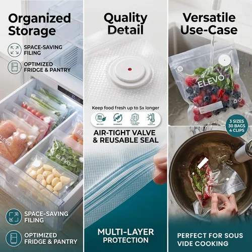 Vista 8 de ELEVO Sellador al vacío de mano para alimentos, sellador recargable de 1800 mAh (500 sellos/carga) con parada automática inteligente, 30 bolsas