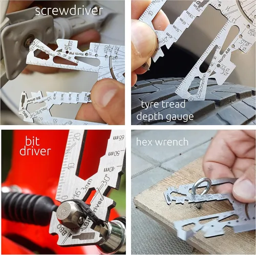 Vista 7 de Universal 3.0-60+ Tools - Multiherramienta para tarjetas de crédito con cuchillo, billetera de titanio con regla, abrebotellas y latas para EDC