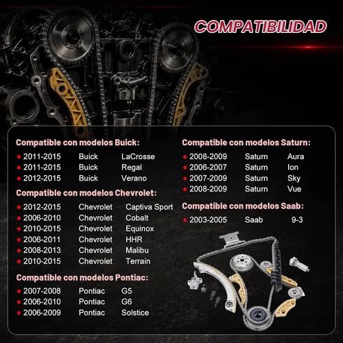 Vista 2 de Kit de cadena de distribución 94201S con tensor, riel de guía, piñón de manivela, piñón de eje Compatible con Chevy Malibu Equinox Buick LaCrosse L4