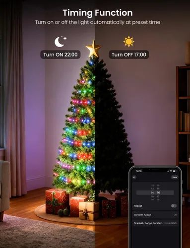 Vista 8 de Cadena de luces inteligentes RGB+IC con 200 LED, luces de Navidad para interiores que cambian de color, control por APP y control remoto, 84
