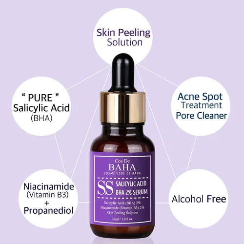 Vista 2 de BHA - Suero para el cuidado de los poros al 2% de 1.0 fl oz, suero facial de ácido salicílico, fórmula exfoliante suave, mejora de la textura
