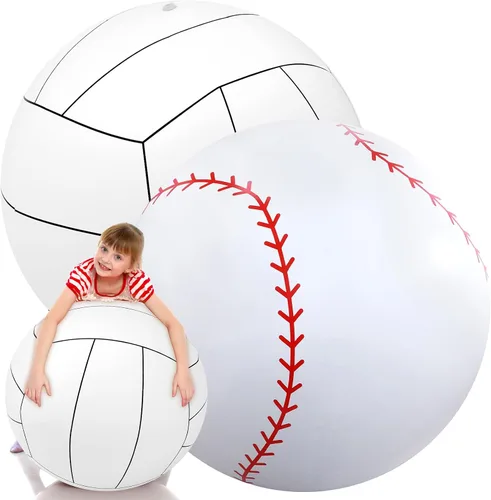 Vista 17 de Lewtemi 2 unidades de béisbol y fútbol inflables gigantes de 27 pulgadas, bolas de playa inflables grandes, globos de gran tamaño para fiesta