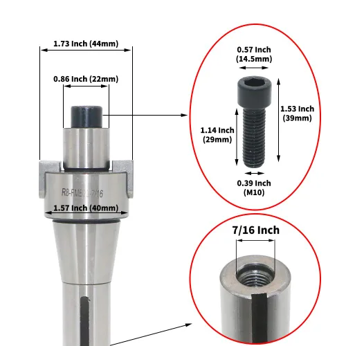 Vista 7 de Porta-fresa de molino de cara EMRW 6R 50-22+R8-FMB22-7/16+RPMT1204 Hoja de aleación dura+Llave de 8 mm+Llave T15, utilizado para el mecanizado