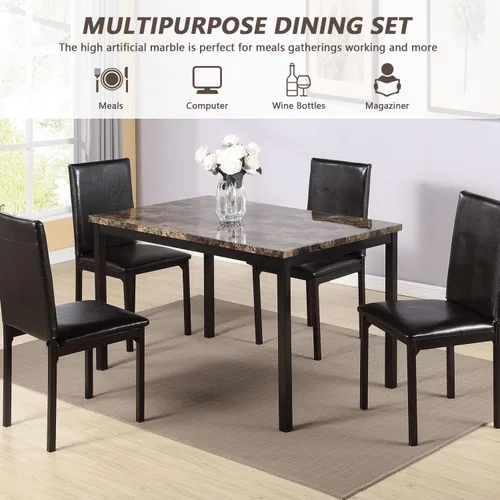 Vista 7 de Majnesvon Juego de mesa de comedor de cocina de 5 piezas para comedor, cocina, comedor, espacio compacto con mesa auxiliar de mármol sintético