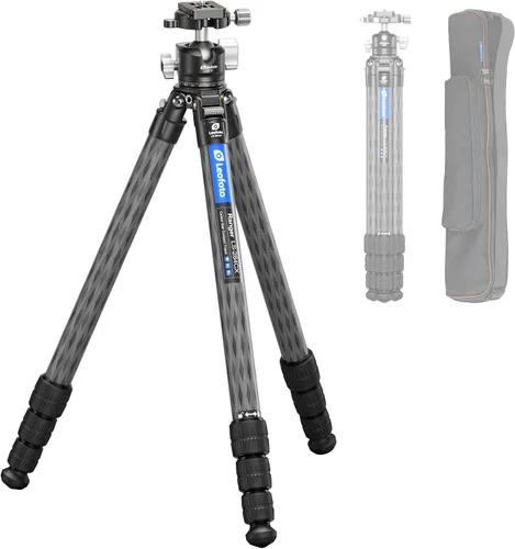 Vista 13 de LEOFOTO Trípode de fibra de carbono de 58 pulgadas, trípode compacto de viaje ligero para cámara sin espejo, DSLR, 4 secciones con diámetro máximo