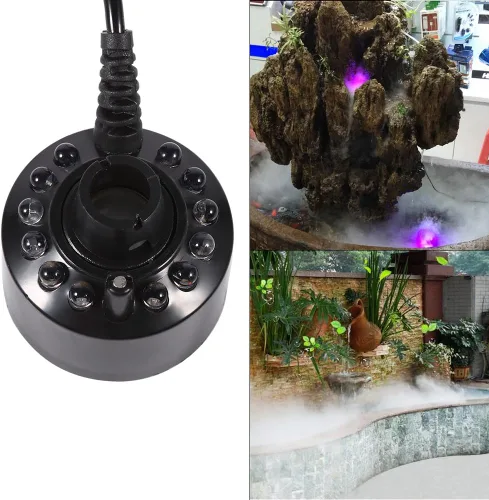 Vista 4 de Fdit Mini fabricante de niebla 24 V cambio de color 12 LED Mister Fogger fuente de agua estanque niebla hine atomizador humidificador de aire niebla