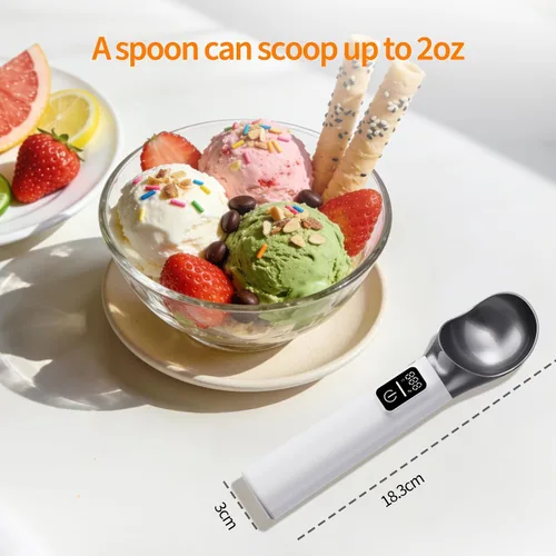 Vista 7 de Cuchara de helado con calefacción, cuchara eléctrica recargable con interruptor de encendido/apagado, pantalla LED y batería de 5000 mAh, 2 onzas