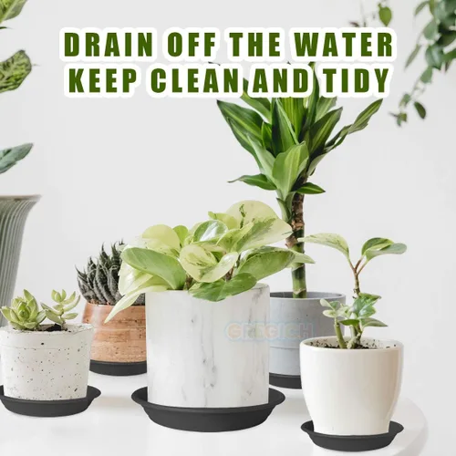 Vista 6 de 6 platillos de plástico para plantas de 5 pulgadas, tamaño individual, grueso y fuerte de 6, 8, 10, 12 pulgadas, bandeja de recogedor de agua