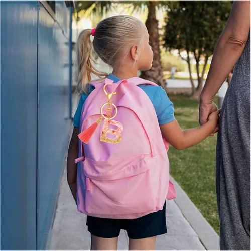 Vista 5 de Llavero con letra inicial para mujer, regalo de cumpleaños, mochila, monederos y fundas para teléfono
