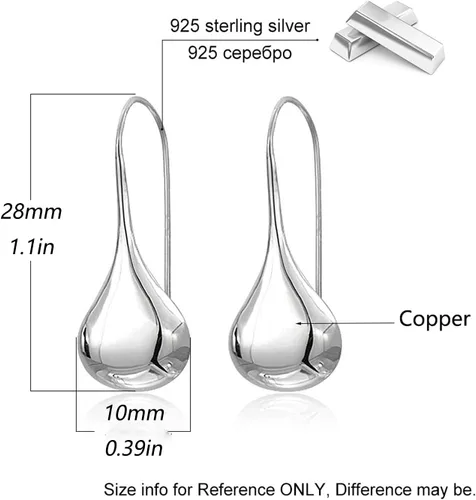 Vista 2 de 925 Sterling Silver Ear Needle With Teardrop & Waterdrop Earrings For Women Gota de agua de cobre