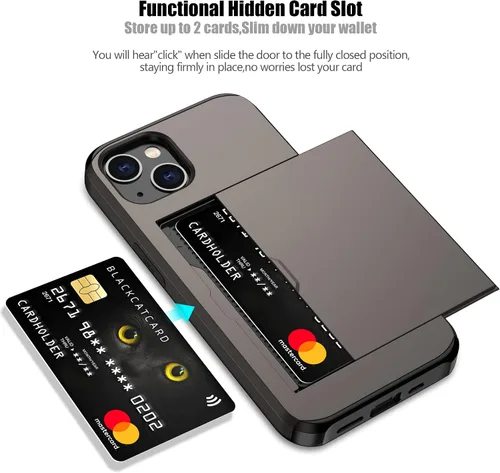 Vista 200 de Nvollnoe - Funda para iPhone 14 con tarjetero [tienda de 5 tarjetas] Negro - Almacenamiento más grande
