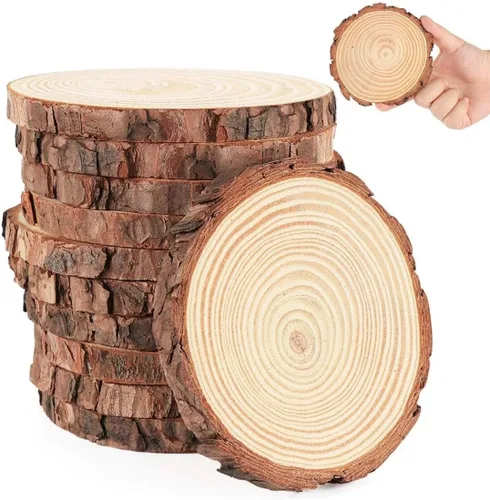 Vista 10 de ilauke Rebanadas de Madera, 10 Piezas de 3.5"-4" de Madera Natural Redondas, Círculos de Madera con Corteza, Kit de Madera Sin Terminar