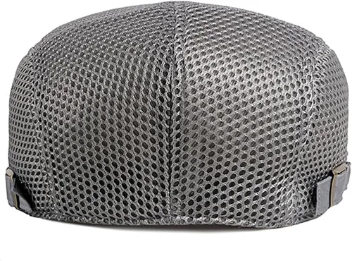 Vista 4 de DIYDECAL Sombrero de verano de malla transpirable para hombre, ajustable, boina de hiedra, gorra plana Gris claro
