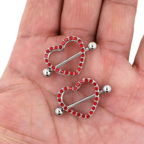 Vista 5 de Excepro Piercing para pezón de acero inoxidable quirúrgico 316L con forma de corazón de 14G