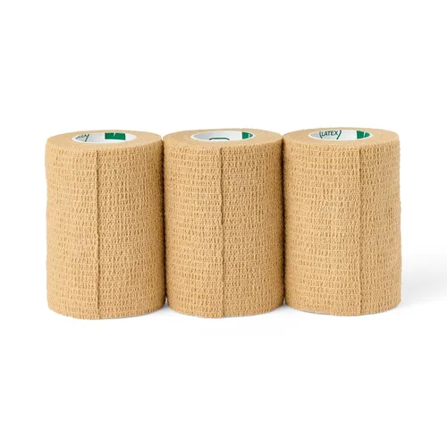 Vista 5 de Medline Vendajes cohesivos autoadherentes de látex no estériles, bronceado, 1" x 5 yardas, (1.0 in x 15.1 ft), paquete de 30