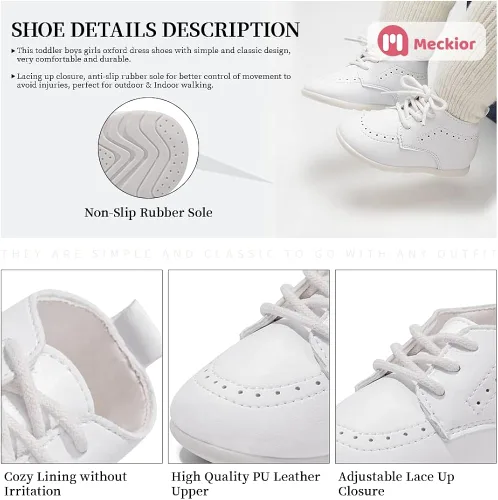 Vista 5 de Meckior Mocasines clásicos de piel sintética para niños y niñas, zapatos de vestir Oxford para niños y niñas, zapatos de vestir planos para caminar