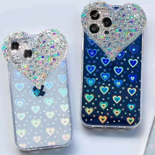 Vista 5 de Funda para iPhone 14 Pro Bling Case, 3D Luxury Sparkle Glitter Diamond Crystal Rhinestone Case para mujeres y niñas, bonita funda con gemas
