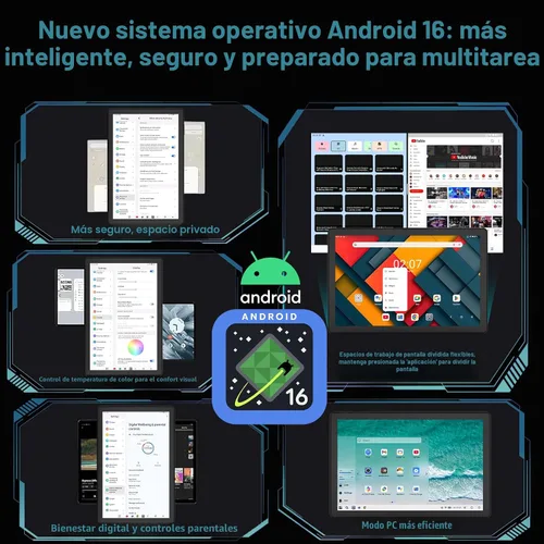 Vista 2 de Tableta, tableta Android 16, 30GB RAM 128GB ROM 2TB TF, tableta de 10 pulgadas con procesador de 8 núcleos, batería 6200mAh, carga rápida, pantalla