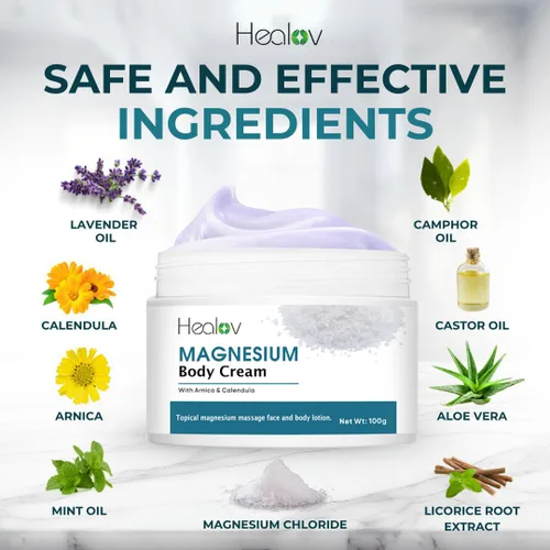 Vista 6 de Loción de magnesio – Crema de magnesio calmante pura para relajación, mejor sueño, salud muscular, cuidado de piernas y articulaciones – Mantequilla