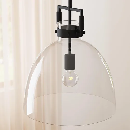 Vista 5 de Nathan James Leigh Iluminación Colgante, Luz Colgante de Techo Negra con Pantalla de Vidrio de Gran Tamaño y Cable Ajustable, para Isla de Cocina