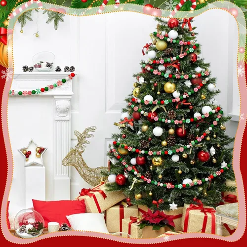 Vista 7 de Misdary - 200 cuentas de madera de Navidad para manualidades, fabricación Diseño de remolino de menta, proyectos de manualidades, guirnalda