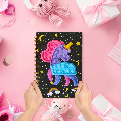 Vista 6 de windrio Cuaderno de burbujas para niños, cuaderno de burbujas para niñas, cuaderno de espiral para niños, diario de 8.1 x 5.7 pulgadas con 8