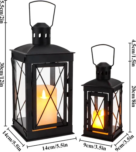 Vista 6 de TRIROCKS Juego de 2 faroles portavelas decorativos de metal de 12 y 8 pulgadas de alto, farol colgante perfecto para decoración del hogar, patio