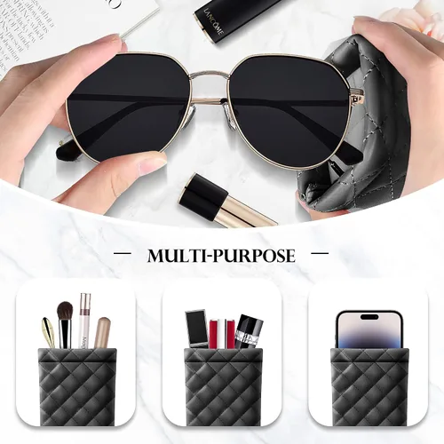 Vista 2 de Bolsa para lentes de sol con tapa apretable, organizador portátil para lentes de sol, bolsas suaves de piel sintética, paquete de 2