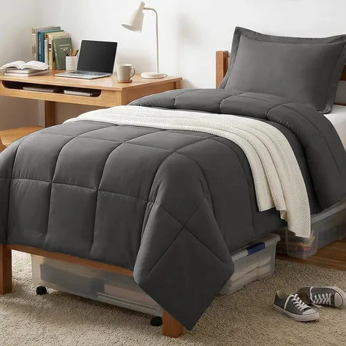 Vista 41 de CozyLux Juego de edredón Super King, juego de ropa de cama negro ceniza de 270GSM para todas las estaciones, juego de cama de 3 piezas cosidas
